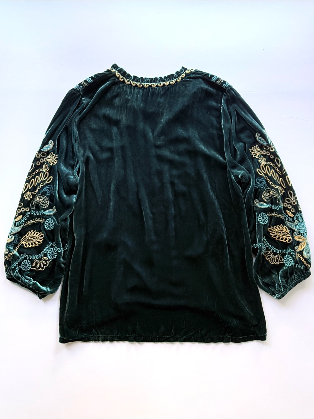 Johnny Was Shira Velvet Field Blouse Peacock Teal Blue Green L $348 - Picture 5 of 15